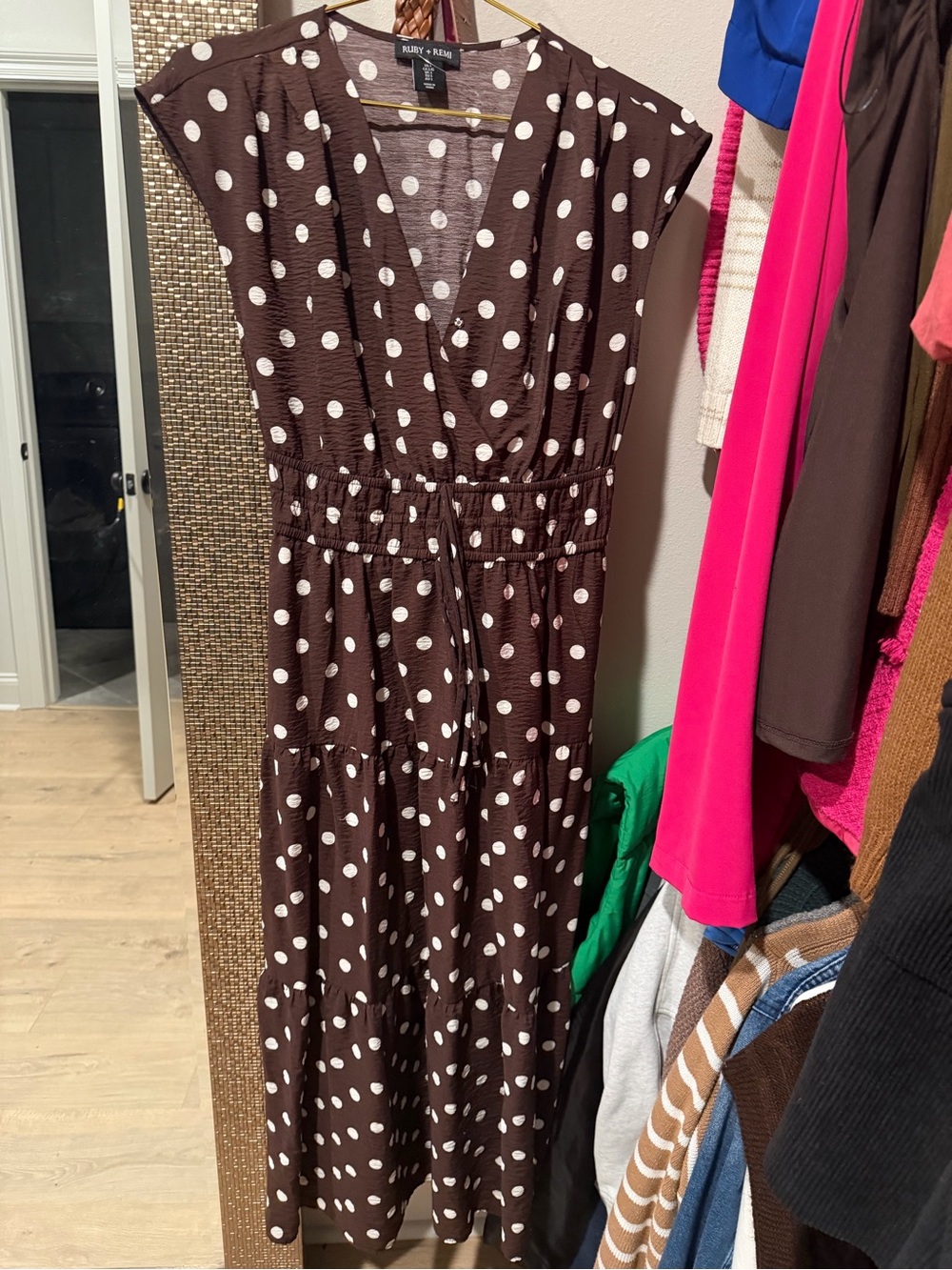 ruby & bloom Brown and White Polka Dot Maxi Dress